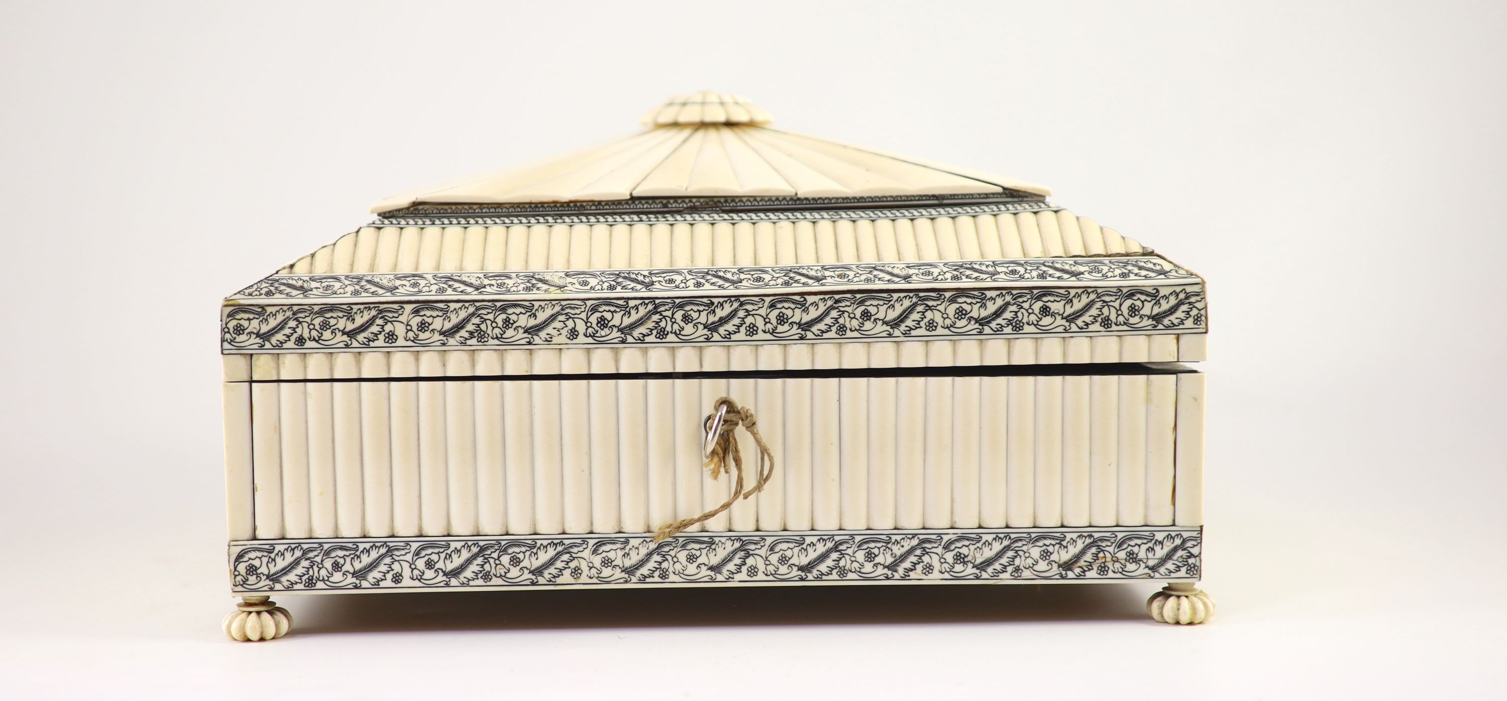 A Vizagatapatam ivory sewing casket, second quarter 19th century, width 35cm depth 28cm height 18cm